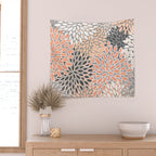 Modern, Flowers Print, Coral, Peach and Gray Wall Tapestry Gallery Image 2
