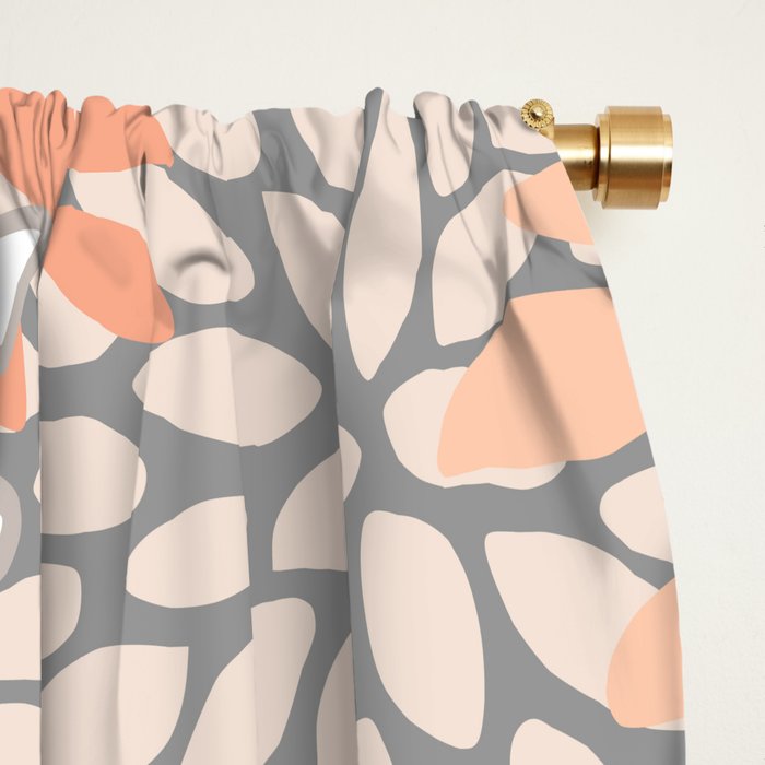 Modern, Flowers Print, Coral, Peach and Gray Window Curtain Gallery Image 2