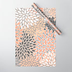 Modern, Flowers Print, Coral, Peach and Gray Wrapping Paper Gallery Image 1