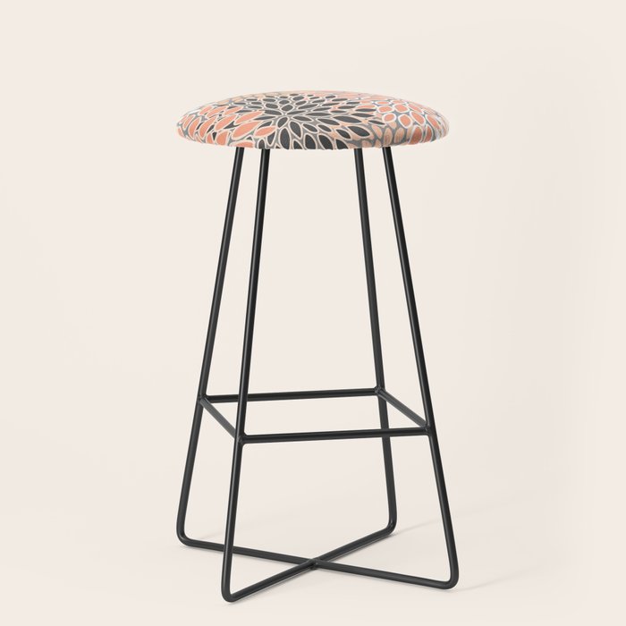 Modern, Flowers Print, Coral, Peach and Gray Stool Gallery Image 1