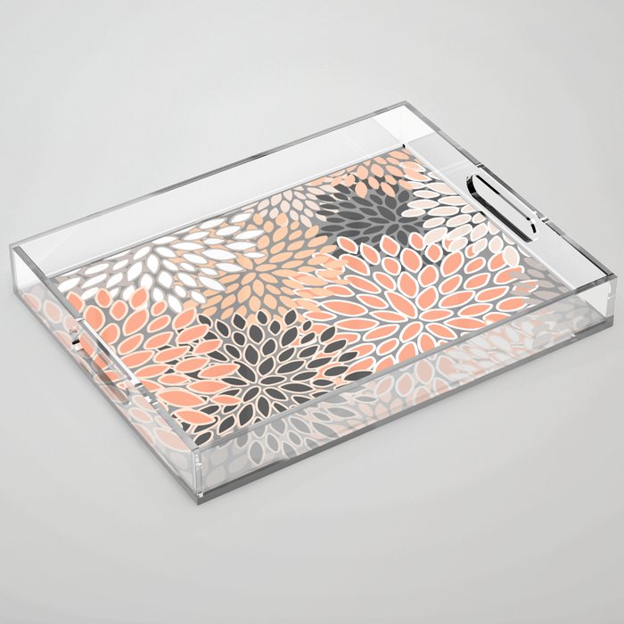Modern, Flowers Print, Coral, Peach and Gray Acrylic Tray Gallery Image 1
