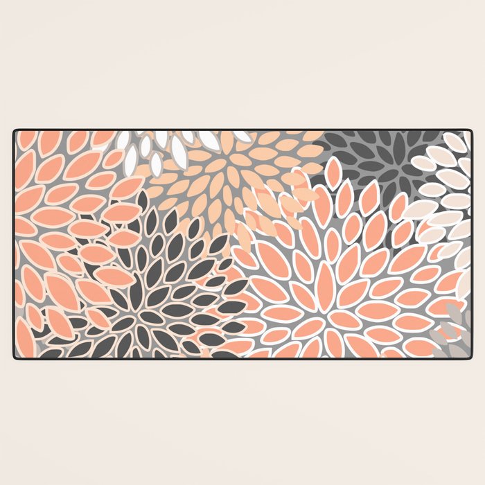 Modern, Flowers Print, Coral, Peach and Gray Desk Mat Gallery Image 3