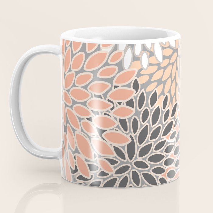 Modern, Flowers Print, Coral, Peach and Gray Coffee Mug Gallery Image 3
