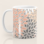 Modern, Flowers Print, Coral, Peach and Gray Coffee Mug Gallery Image 3