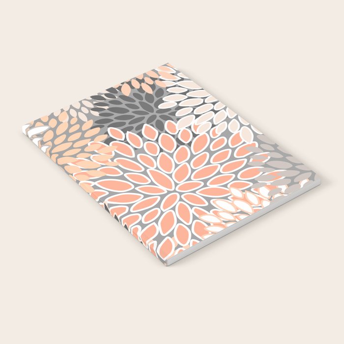 Modern, Flowers Print, Coral, Peach and Gray Notebook Gallery Image 2