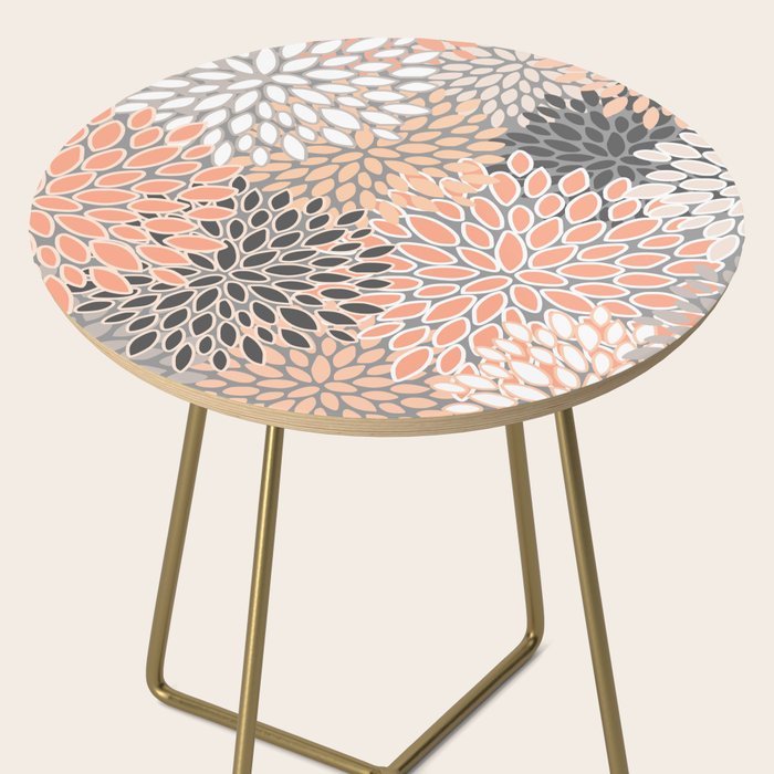 Modern, Flowers Print, Coral, Peach and Gray Side Table Gallery Image 2