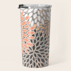 Modern, Flowers Print, Coral, Peach and Gray Travel Mug Gallery Image 3