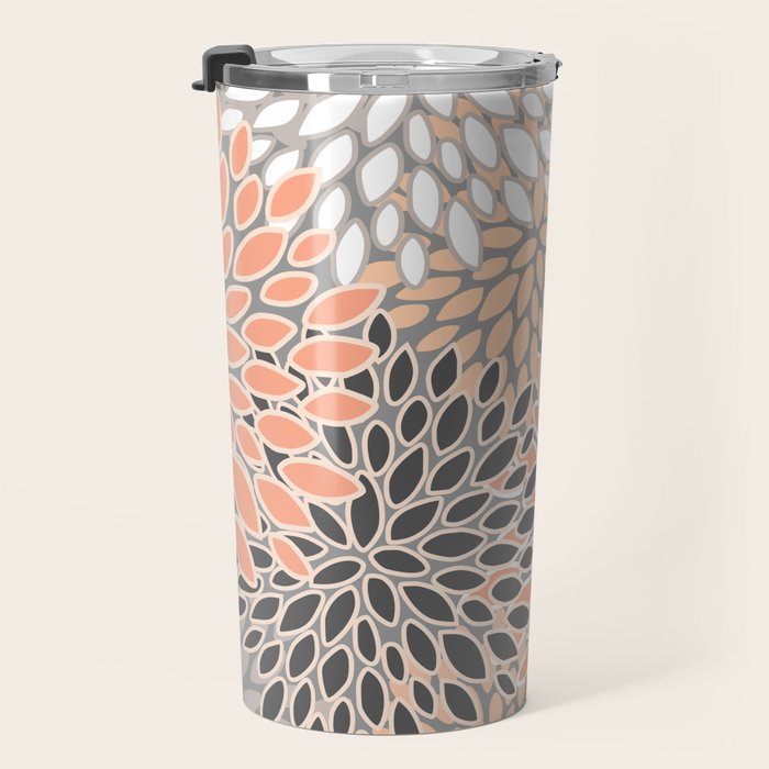 Modern, Flowers Print, Coral, Peach and Gray Travel Mug Gallery Image 3
