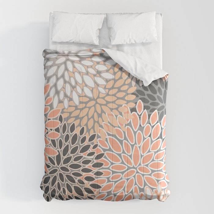 Modern, Flowers Print, Coral, Peach and Gray Comforter Gallery Image 6