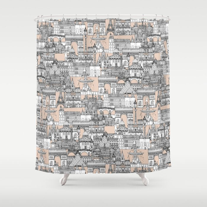 Paris toile sugar pink Shower Curtain Gallery Image 1