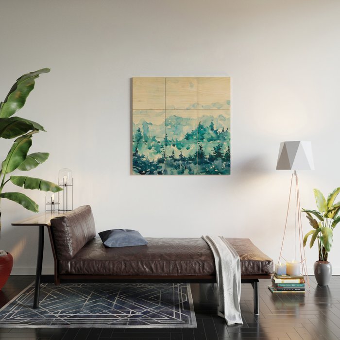 Watercolor Pine Trees 2 Wood Wall Art Gallery Image 2