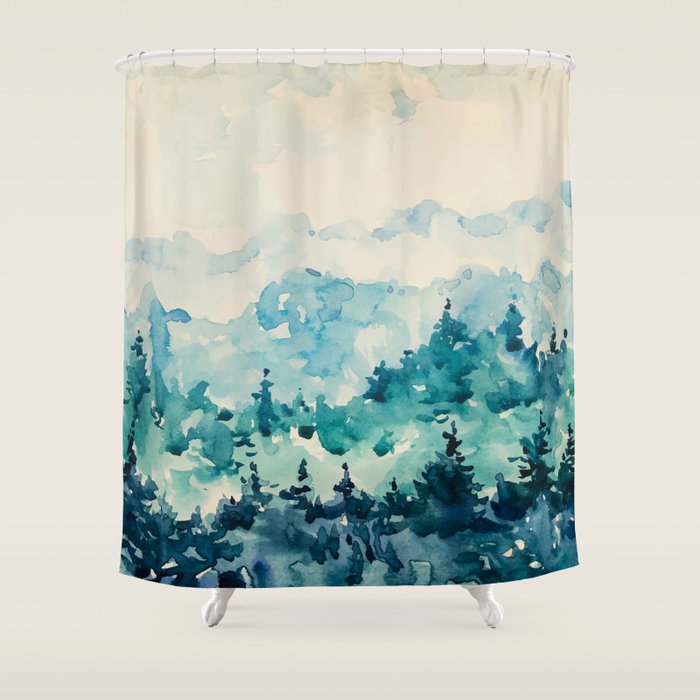 Watercolor Pine Trees 2 Shower Curtain Gallery Image 1