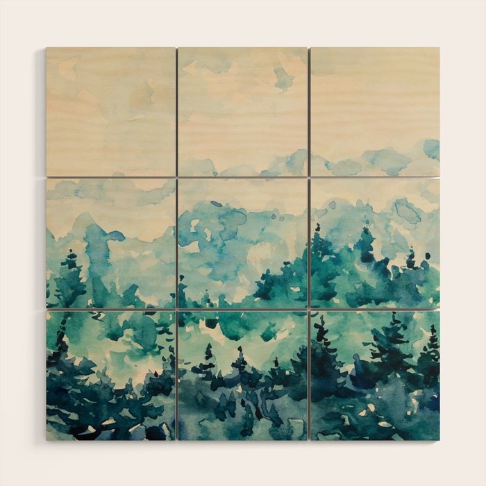 Watercolor Pine Trees 2 Wood Wall Art Gallery Image 1