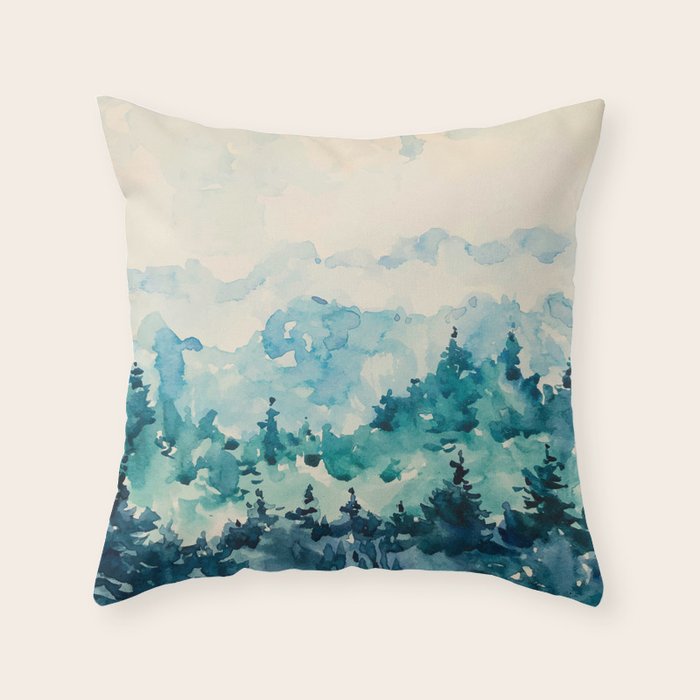 Watercolor Pine Trees 2 Throw Pillow Gallery Image 6