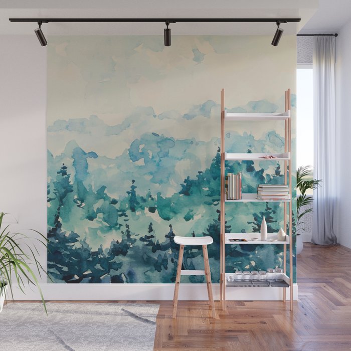 Watercolor Pine Trees 2 Wall Mural Gallery Image 1