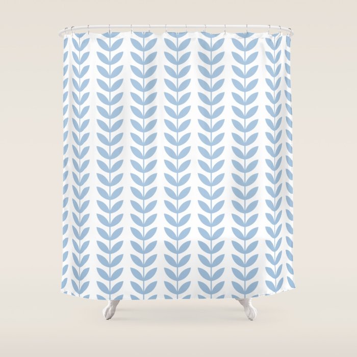 Pale Blue Scandinavian leaves pattern Shower Curtain Gallery Image 1