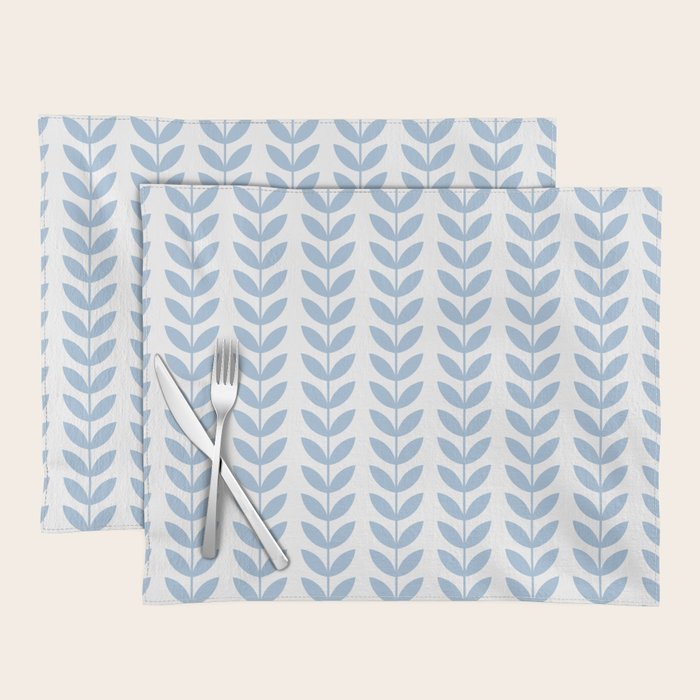 Pale Blue Scandinavian leaves pattern Placemat Gallery Image 1