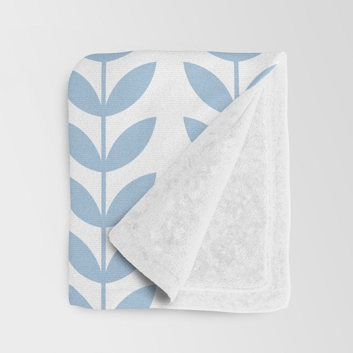 Pale Blue Scandinavian leaves pattern Throw Blanket Gallery Image 3