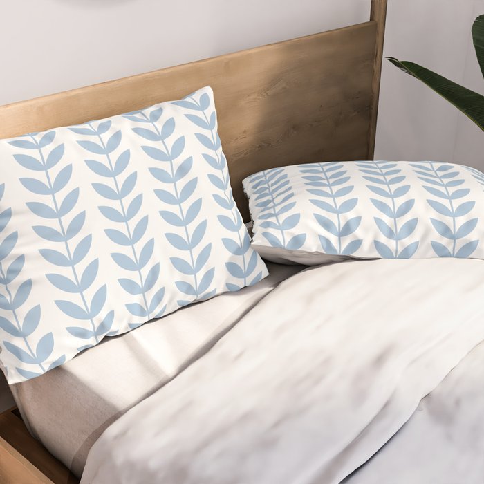 Pale Blue Scandinavian leaves pattern Pillow Sham Gallery Image 2