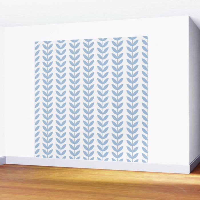 Pale Blue Scandinavian leaves pattern Wall Mural Gallery Image 2