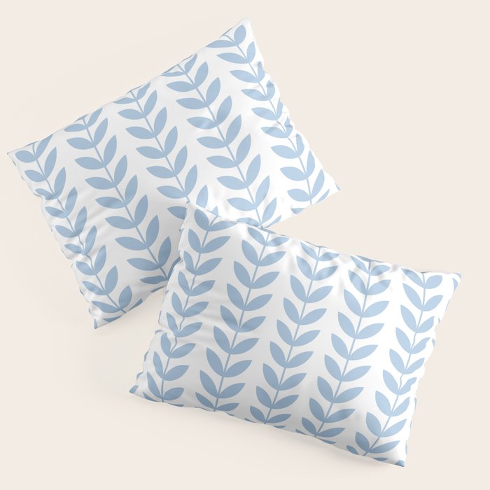 Pale Blue Scandinavian leaves pattern Pillow Sham Gallery Image 1