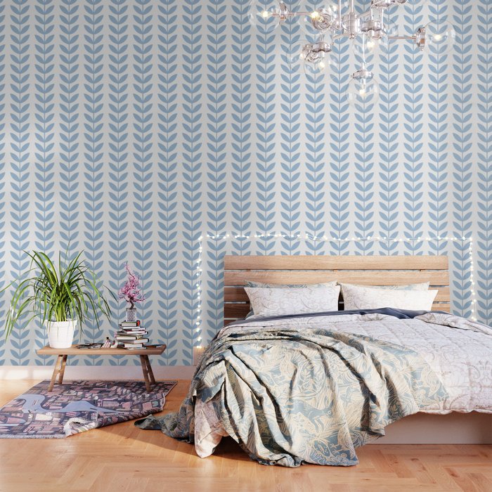 Pale Blue Scandinavian leaves pattern Wallpaper Gallery Image 3