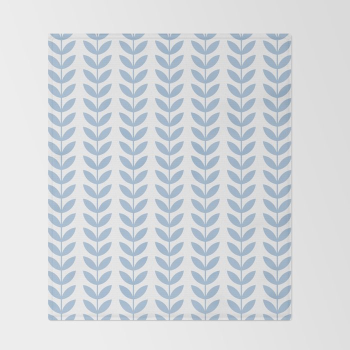 Pale Blue Scandinavian leaves pattern Throw Blanket Gallery Image 2