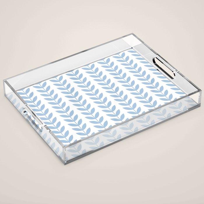 Pale Blue Scandinavian leaves pattern Acrylic Tray Gallery Image 1