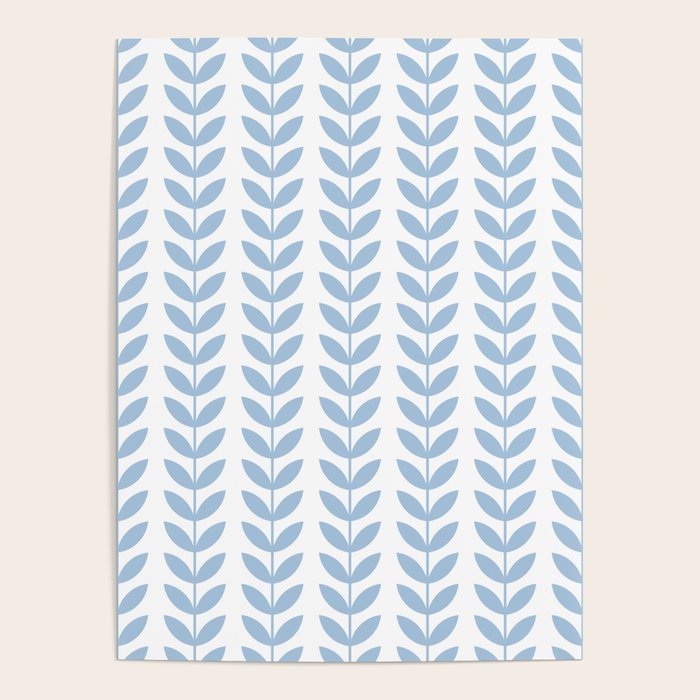 Pale Blue Scandinavian leaves pattern Poster Gallery Image 4