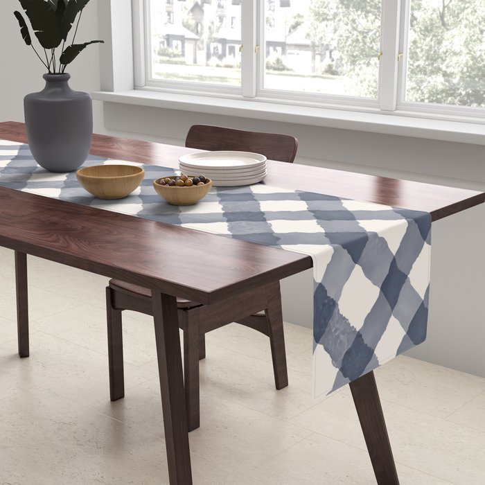 Hand Painted Blue Festive Gingham Theme Table Runner Gallery Image 2