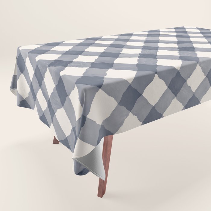 Hand Painted Blue Festive Gingham Theme Tablecloth Gallery Image 1