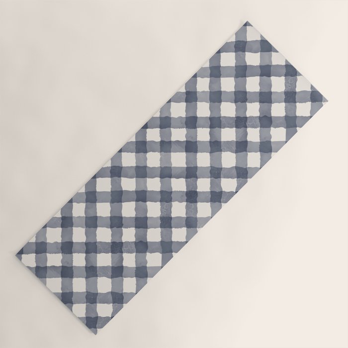 Hand Painted Blue Festive Gingham Theme Yoga Mat Gallery Image 1