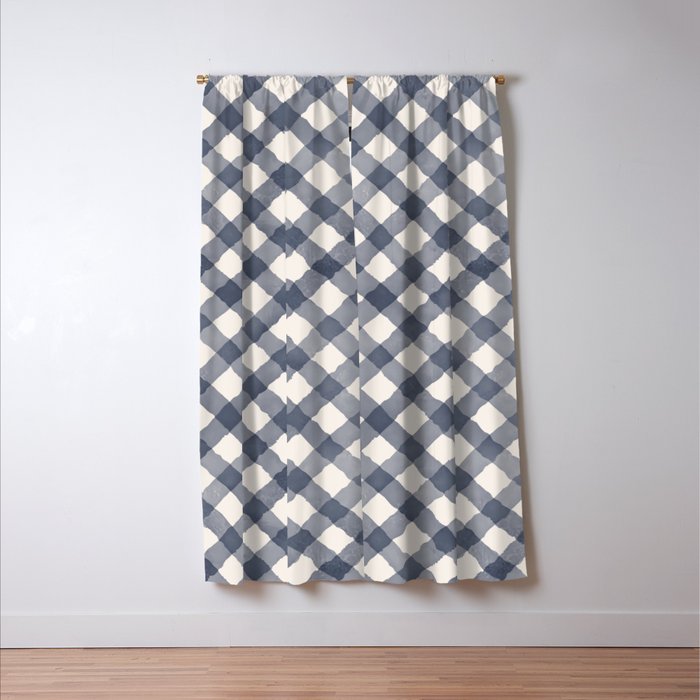 Hand Painted Blue Festive Gingham Theme Window Curtain Gallery Image 3