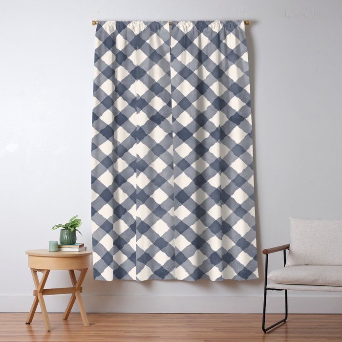 Hand Painted Blue Festive Gingham Theme Window Curtain Gallery Image 5