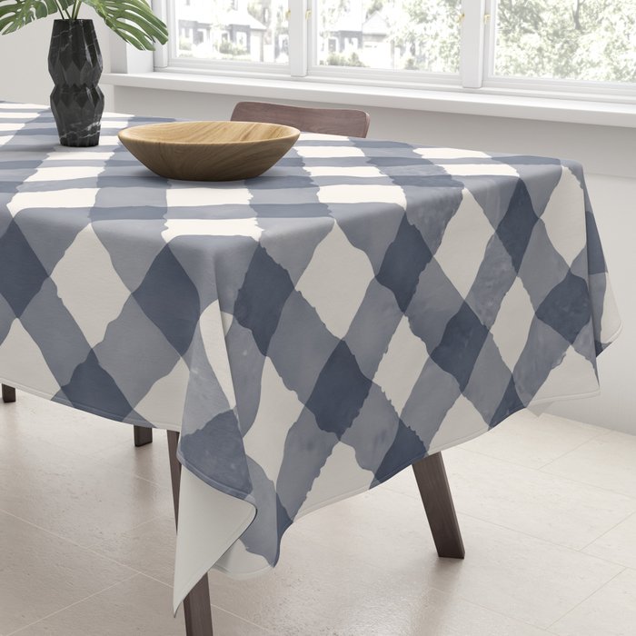 Hand Painted Blue Festive Gingham Theme Tablecloth Gallery Image 3