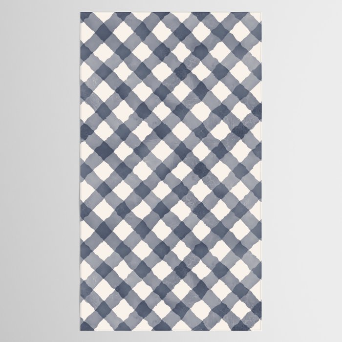 Hand Painted Blue Festive Gingham Theme Tablecloth Gallery Image 2