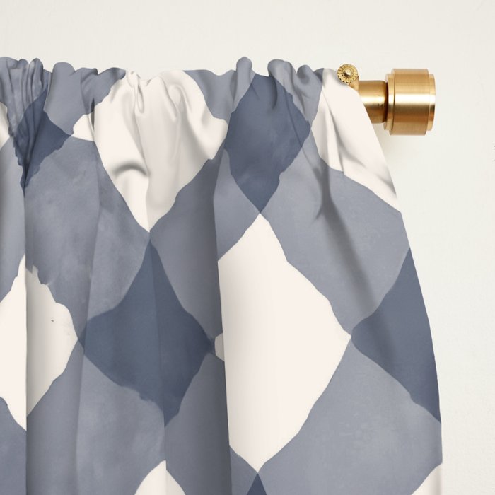Hand Painted Blue Festive Gingham Theme Window Curtain Gallery Image 2