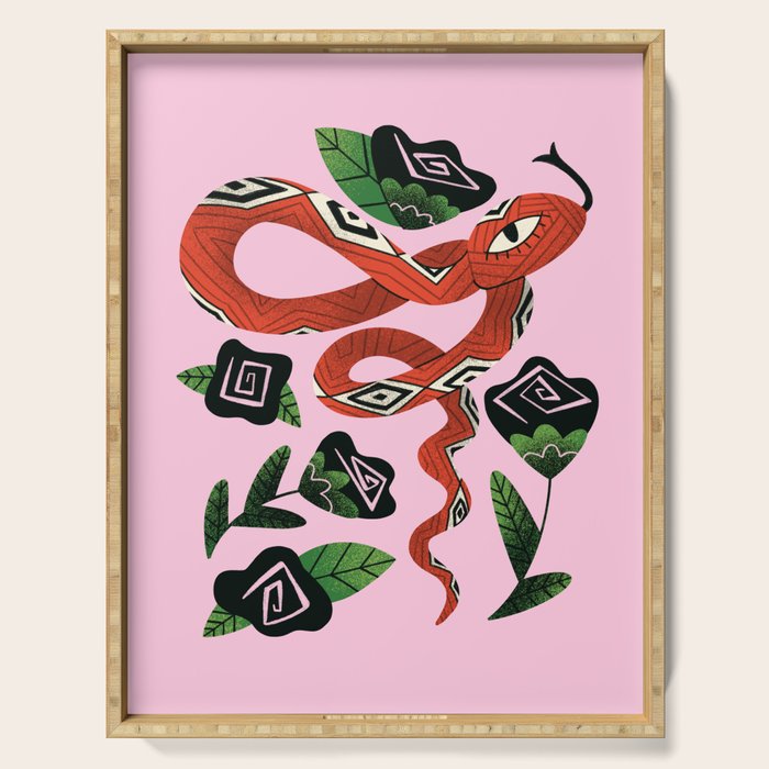 Snake with Black Roses Lunar New Year Art Serving Tray Gallery Image 1