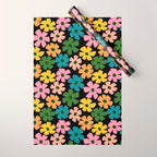 Retro Flower - Big Daisy Black background Wrapping Paper Gallery Image 1