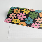 Retro Flower - Big Daisy Black background Wrapping Paper Gallery Image 2