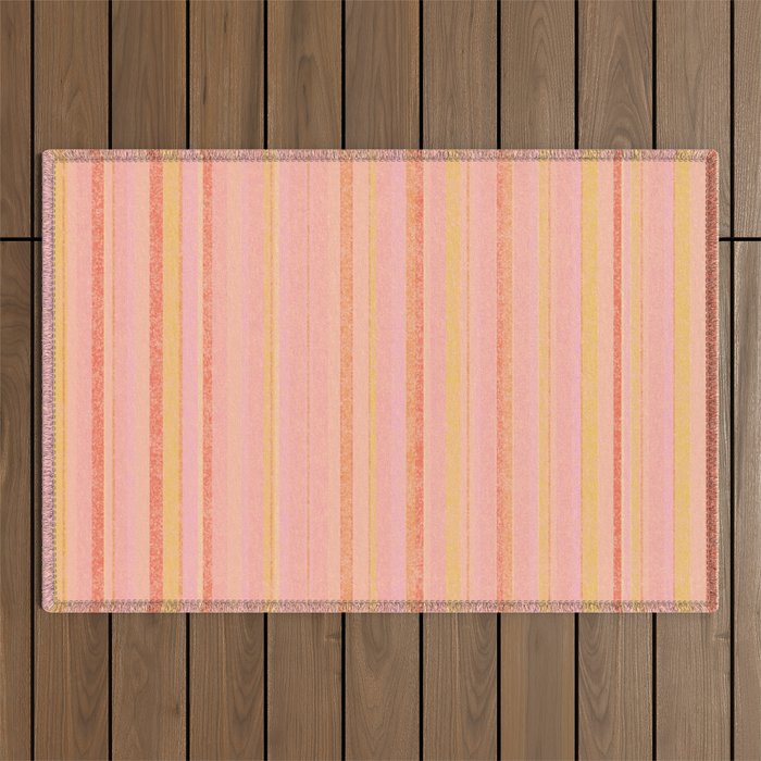 Textured Summer Stripes Pink Orange Yellow Outdoor Rug Gallery Image 1