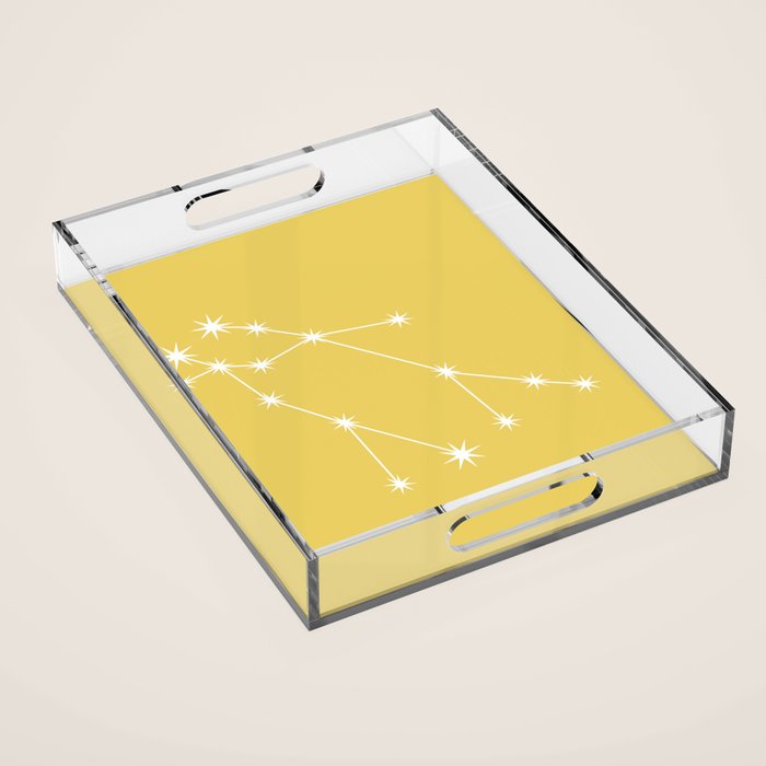 Gemini Zodiac Star Constellation Line Art Soft Yellow Acrylic Tray Gallery Image 1