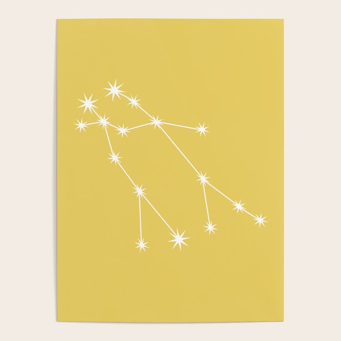 Gemini Zodiac Star Constellation Line Art Soft Yellow Poster Gallery Image 4