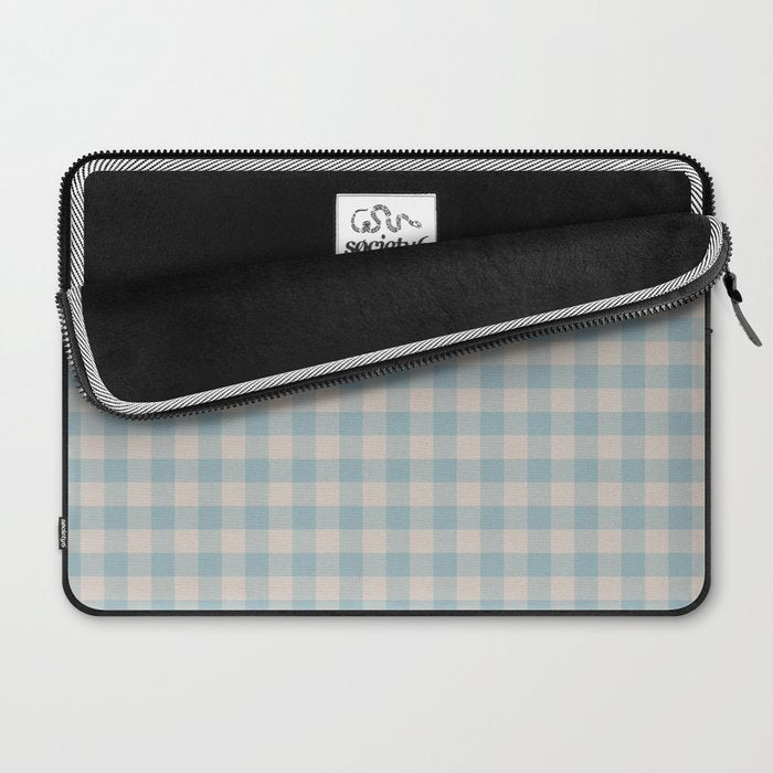 Pastel Blue Gingham Plaid Pattern Laptop Sleeve Gallery Image 2