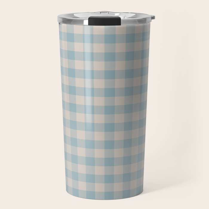 Pastel Blue Gingham Plaid Pattern Travel Mug Gallery Image 1