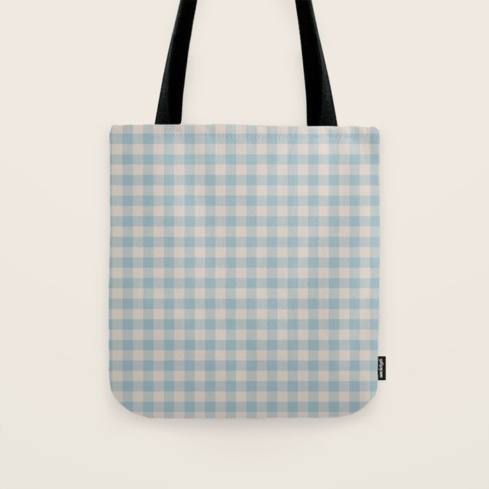 Pastel Blue Gingham Plaid Pattern Tote Bag Gallery Image 1