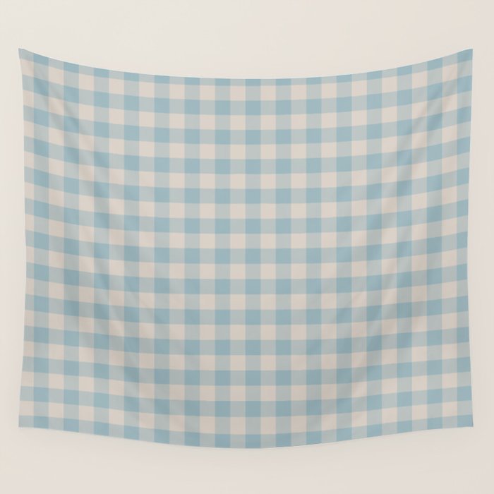 Pastel Blue Gingham Plaid Pattern Wall Tapestry Gallery Image 1