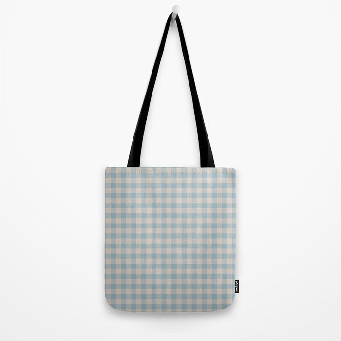 Pastel Blue Gingham Plaid Pattern Tote Bag Gallery Image 2