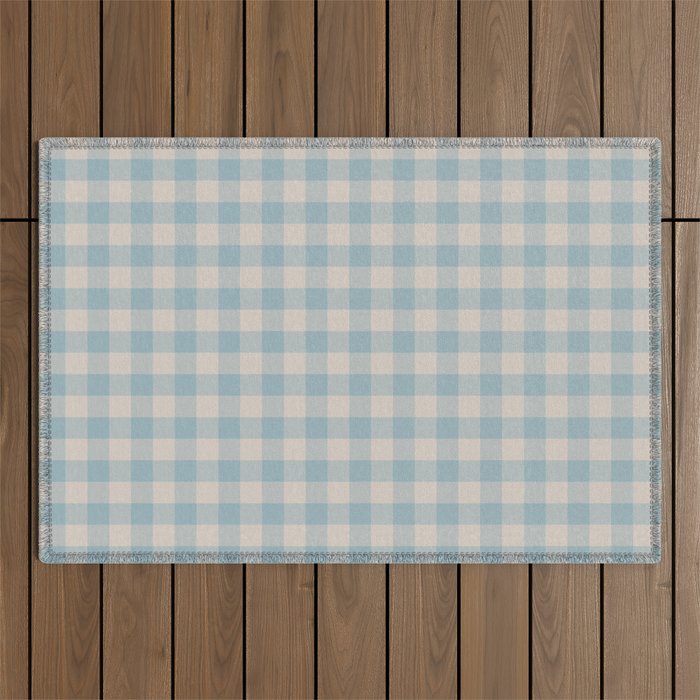 Pastel Blue Gingham Plaid Pattern Outdoor Rug Gallery Image 1