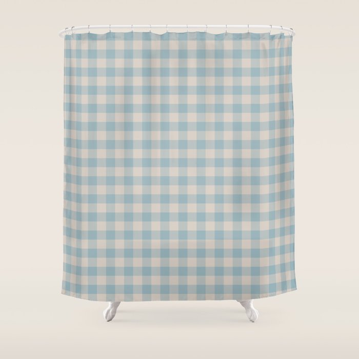 Pastel Blue Gingham Plaid Pattern Shower Curtain Gallery Image 1